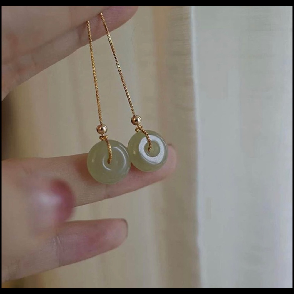 Jade drop earrings (14k gold plated) - Picture 2 of 5